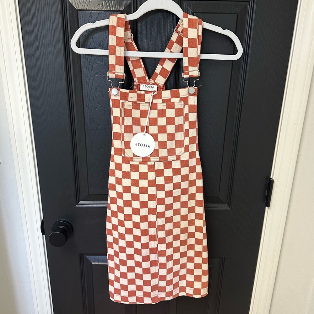 STORIA Don't Be A Square Overall Dress - Red Checkered - Small - New w/ tags!